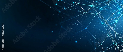 Abstract futuristic technology featuring polygonal shapes on a dark blue background. Illustrates a digital technology concept. 3D rendering