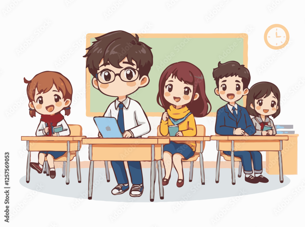 Students in Classroom Flat Design Elements Students in Classroom Flat Design Elements
