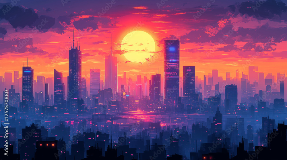 Fototapeta premium city skyline at night retro future