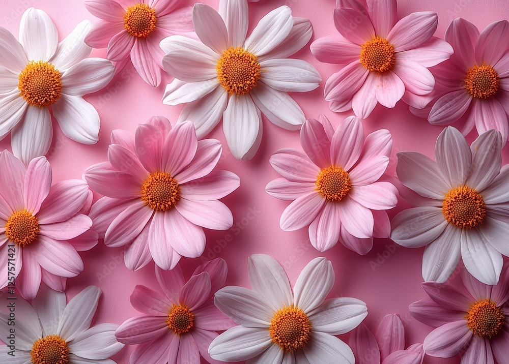 A group of cheerful daisies set against a bright pink background A group of cheerful daisies set against a bright pink background