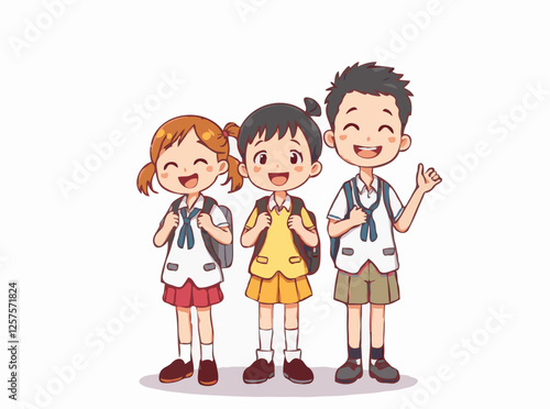 Cheerful School Kids Cartoon Characters