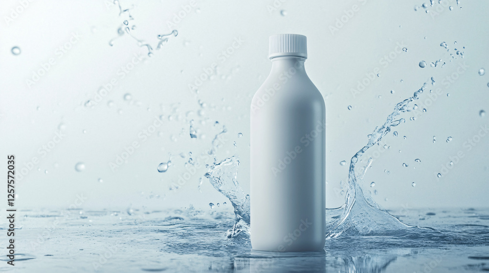 A mockup of white drink bottle, minimalistic design, perfect for showcasing beverage branding A mockup of white drink bottle, minimalistic design, perfect for showcasing beverage branding