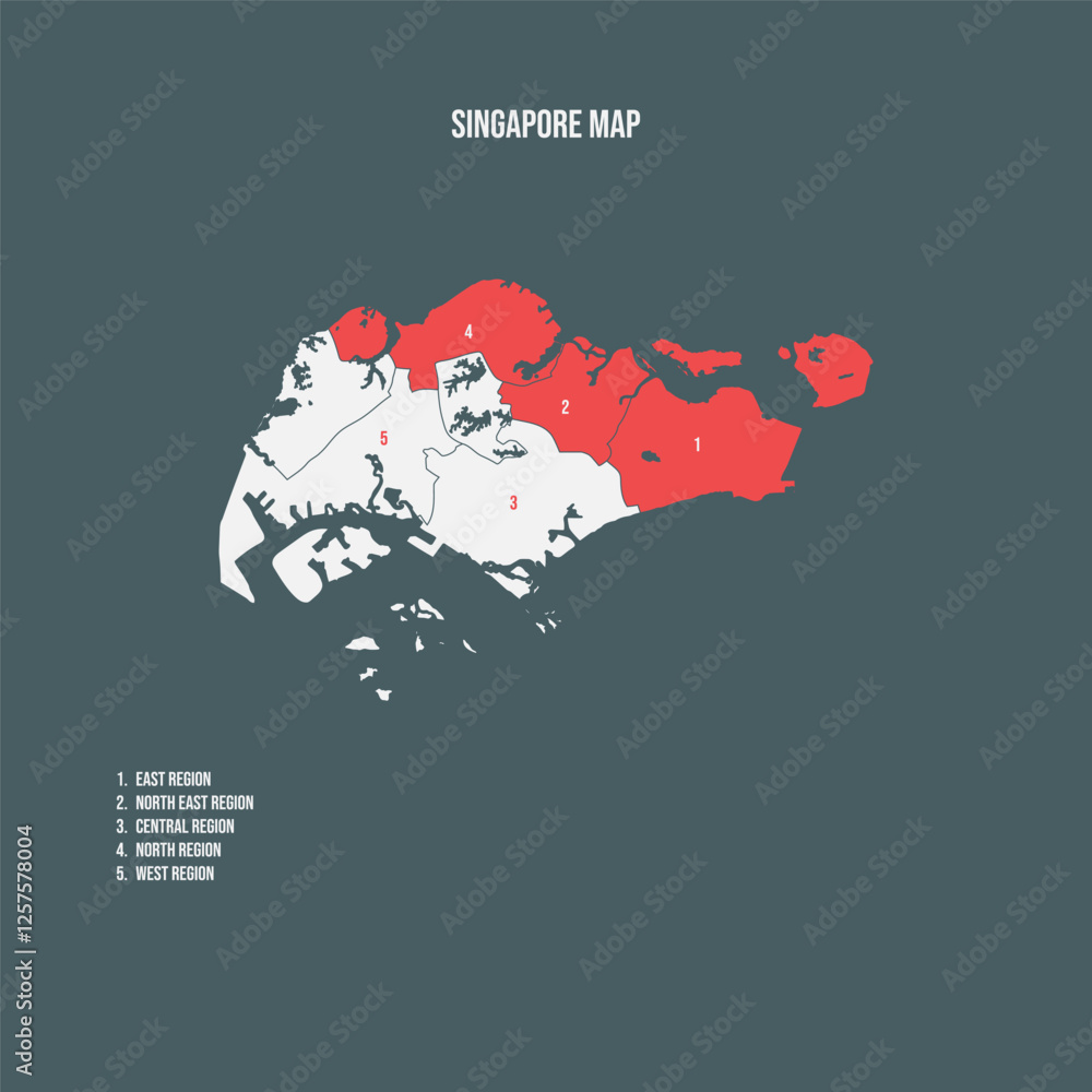 Fotografie Singapore Map with 5 Regions