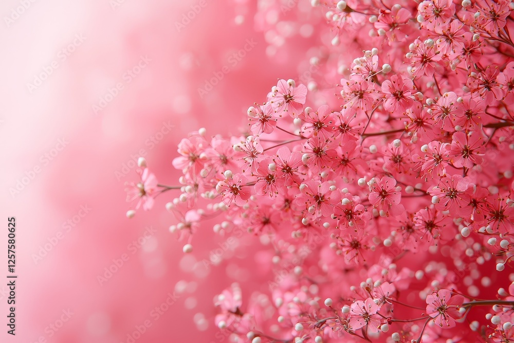 The flat lay top view presents a beautiful backdrop of pink gypsophila flowers organized into an elegant floral design The flat lay top view presents a beautiful backdrop of pink gypsophila flowers organized into an elegant floral design