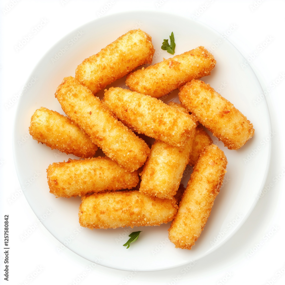 Top view of Mozzarella sticks, isolated on white, photorealistic food Top view of Mozzarella sticks, isolated on white, photorealistic food