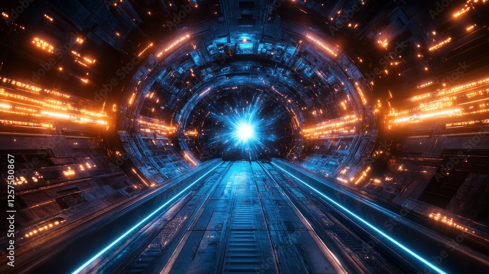 Futuristic tunnel with glowing lights and energy burst, conveying motion and depth Futuristic tunnel with glowing lights and energy burst, conveying motion and depth