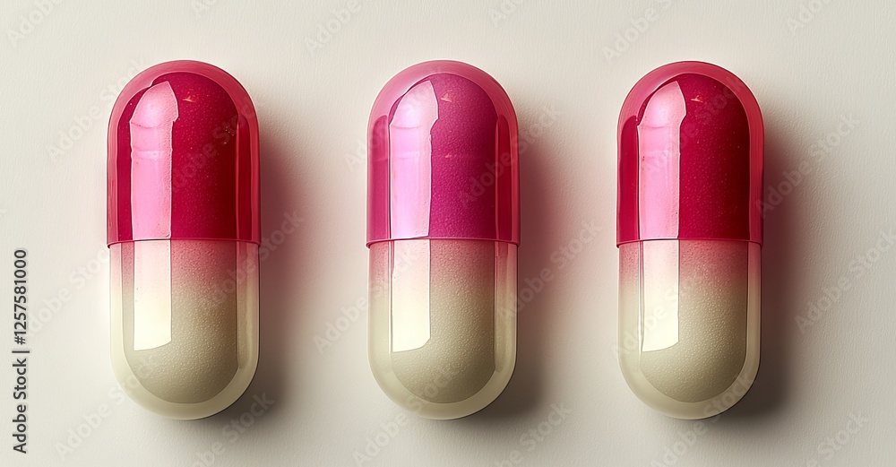 Close-up of three pills of different colors isolated on a white background, symbolizing medication, health care, and pharmaceuticals Close-up of three pills of different colors isolated on a white background, symbolizing medication, health care, and pharmaceuticals