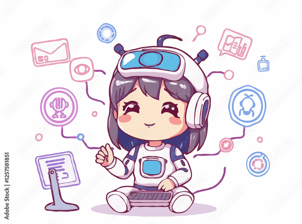 Smart Learning with AI Technology Vector Illustration Smart Learning with AI Technology Vector Illustration