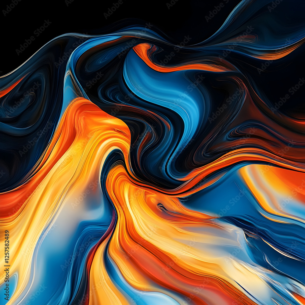 Abstract Liquid Swirl: A mesmerizing digital artwork showcasing vibrant, flowing swirls of blue, orange, and yellow, creating a dynamic and captivating visual experience. Abstract Liquid Swirl: A mesmerizing digital artwork showcasing vibrant, flowing swirls of blue, orange, and yellow, creating a dynamic and captivating visual experience.