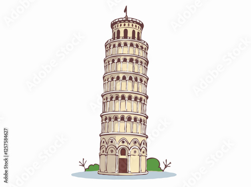 Leaning Tower of Pisa Geometric Vector Artwork