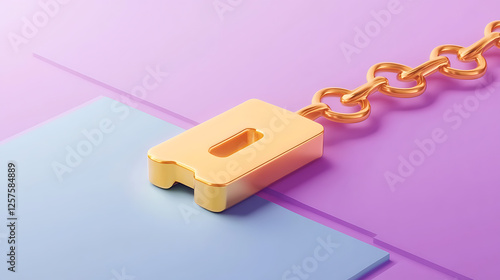 Creative gold chain link with paper on purple background graphic design minimalist stylish modern art photo