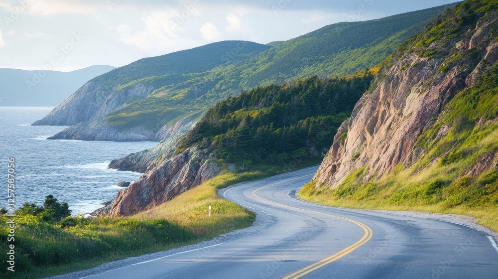 Coastal highway winding along cliffs by the ocean with dramatic waves. Scenic view of a sunny coastline under a partly cloudy sky, perfect for road trips and exploration. Generative AI Coastal highway winding along cliffs by the ocean with dramatic waves. Scenic view of a sunny coastline under a partly cloudy sky, perfect for road trips and exploration. Generative AI