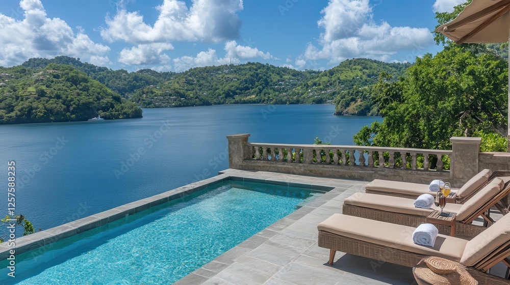 Luxury villa pool, tropical view, relaxation Luxury villa pool, tropical view, relaxation