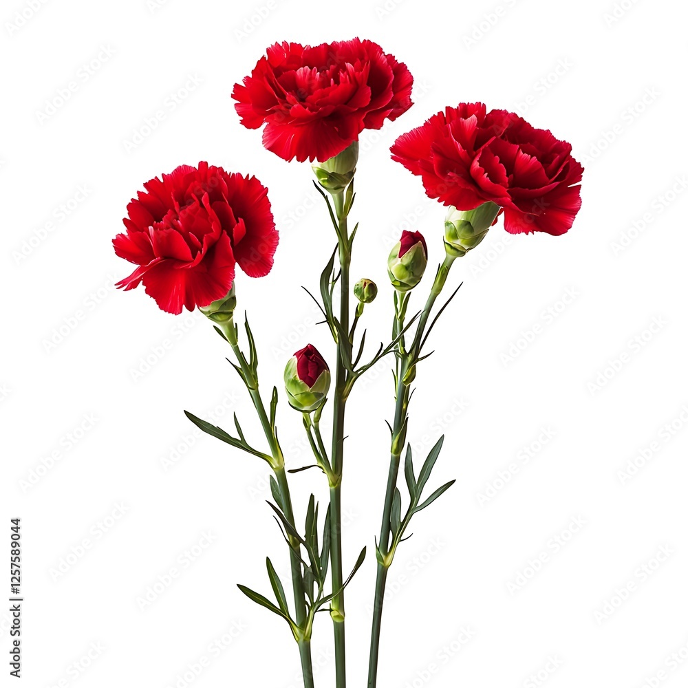 Bunch of Red Carnations Isolated on White Background Bunch of Red Carnations Isolated on White Background