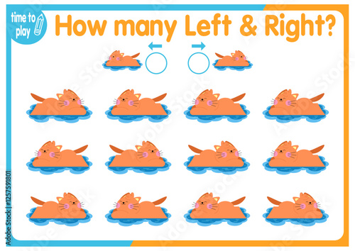 
children's educational game, tasks. count how many elements will be placed on the right and how many on the left. cat. animal.