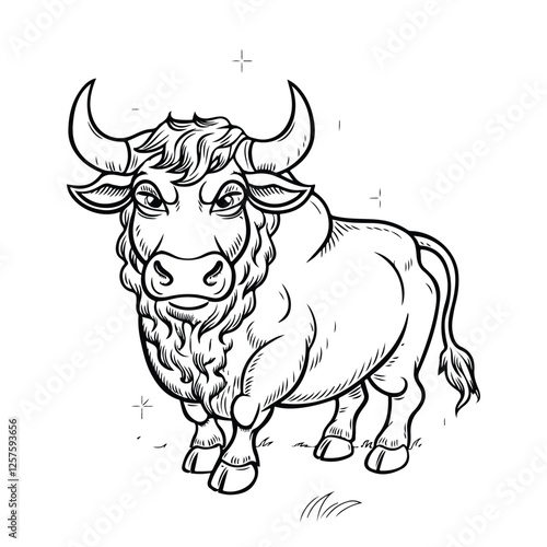 Powerful and strong bull standing confidently with large horns and muscular body