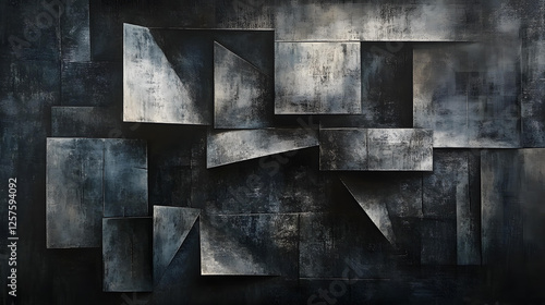 Abstract Dark Grey Geometric Composition of Rectangular and Triangular Shapes