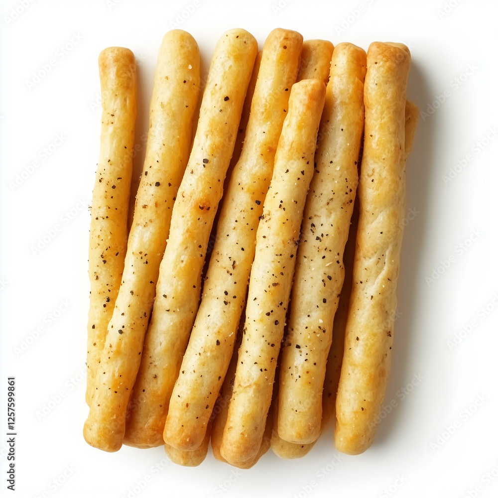 Top view of Breadsticks, isolated on white, photorealistic food Top view of Breadsticks, isolated on white, photorealistic food