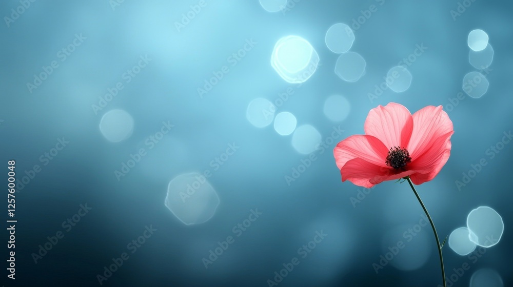 Obraz premium A single pink flower on a blue background