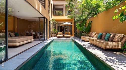 Wallpaper Mural Private villa with plunge pool, patio furniture, and modern interior. Torontodigital.ca