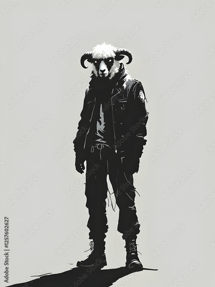 Fototapeta premium The image of the sheep has unique lines and color.