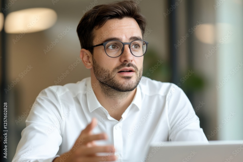 Obraz premium Business man in glasses talking in office