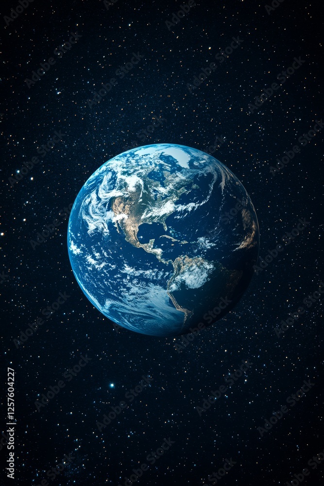 A view of the earth from space with stars in the background
