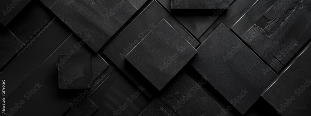 Clean black squares and rectangles on a dark background. Geometric design for banner template with white space in the center for text. Minimalist wallpaper with copy space. Clean black squares and rectangles on a dark background. Geometric design for banner template with white space in the center for text. Minimalist wallpaper with copy space.