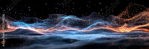 Blue and red neon glow colors form the abstract background. The scene captures the speed of light within a galaxy. An explosion illuminates the universe. This creates a space-themed backdrop suitable