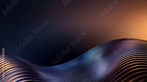 A dark blue and orange abstract background with wavy lines