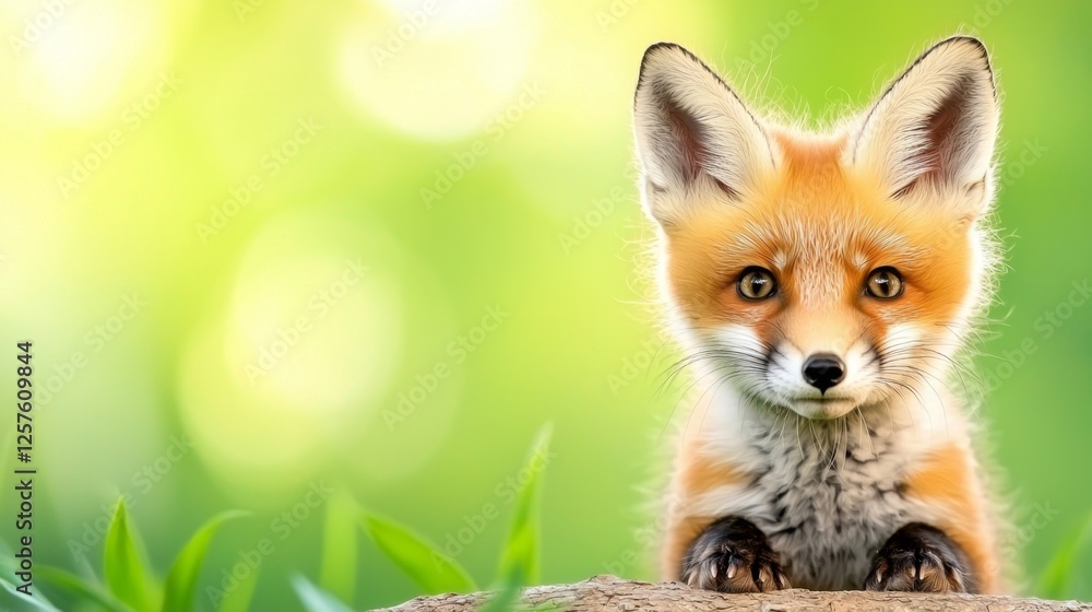 Fototapeta premium A small red fox sitting on top of a tree branch