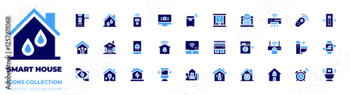 Smart house icon collection. Bold style. Duotone colors. smart house, smart home, eye scan, remote, electricity, pc, smartphone, toilet, lights, humidifier