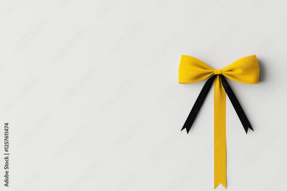 Bright yellow satin ribbon bow elegantly tied on a matching band, great for gift wrapping and festive settings
