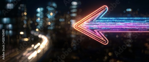 A dark abstract futuristic background featuring neon lines that glow. These lines form various shapes, suffused with a vibrant mix of pink and blue hues