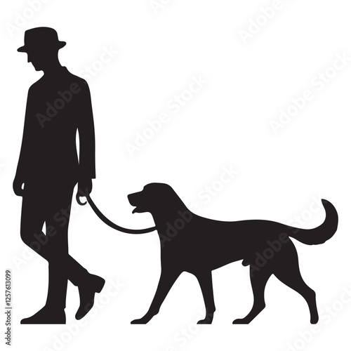 Man Walking Dog Silhouette Graphic Vector Pet Illustration