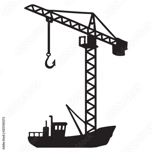 Crane vessel silhouette vector illustration construction industry theme