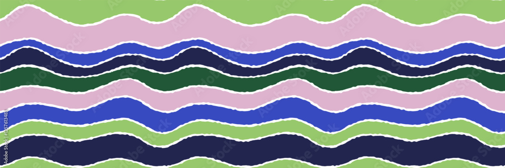 Fototapeta premium Abstract Wavy Striped Pattern with Pink, Green, and Blue Tones in Seamless Design for Modern Textures and Background
