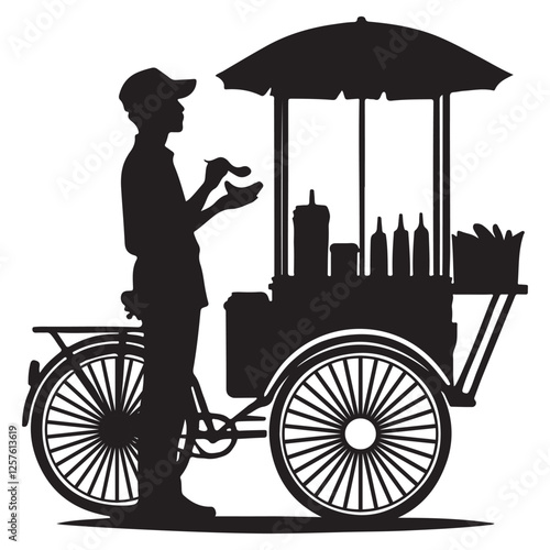 Street food vendor cart silhouette vector illustration business theme