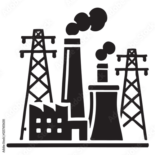 Industrial Factory Silhouette Illustration Power Plant Vector Graphic