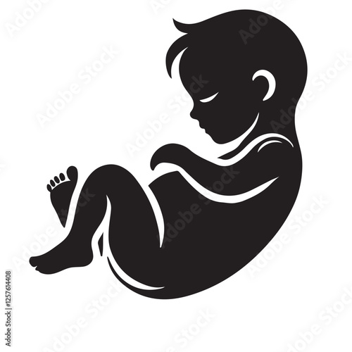 Newborn Baby Silhouette Vector Illustration In Fetal Position Design