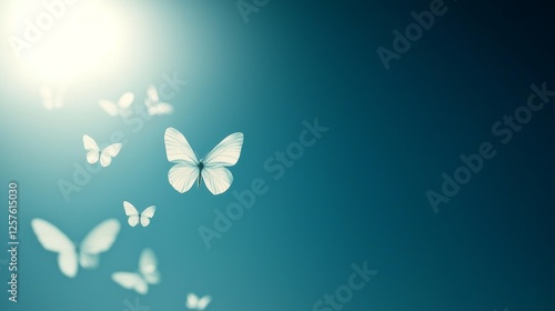 A group of white butterflies flying in the sky