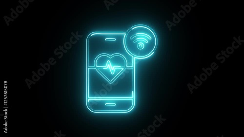 Glowing neon Health Monitoring icon isolated on black background. HD Video motion graphic animation photo