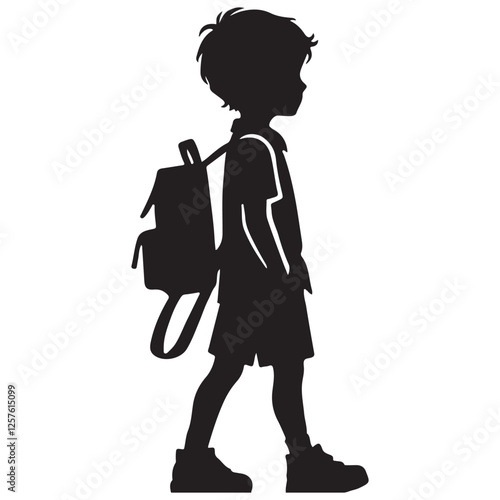 School Boy with Backpack Silhouette Vector Illustration for Education Projects