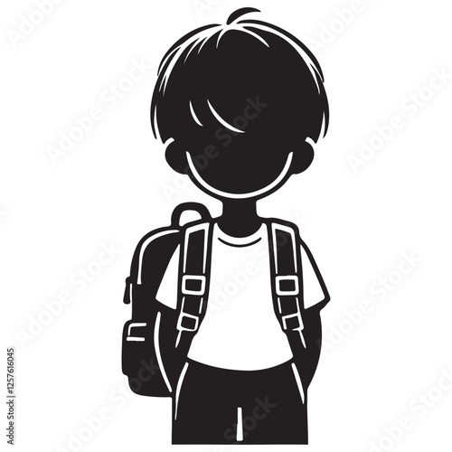 Schoolboy with Backpack Silhouette Vector Illustration For Education