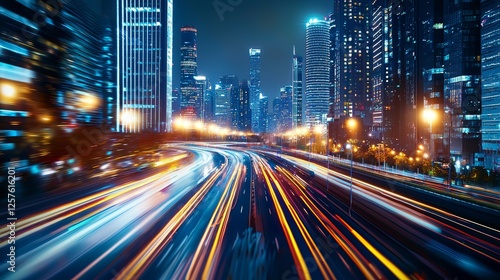 3d abstract technology gleams with neon on a light background, depicting fast movements in an empty space, with a reflective floor, embodying virtual reality, in a futuristic cyber space setting, and