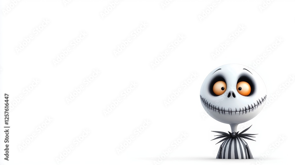 A cartoon character with orange eyes and a black and white striped shirt A cartoon character with orange eyes and a black and white striped shirt