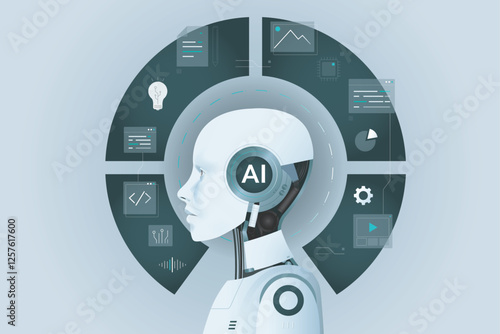 Generative AI concept, Artificial intelligence AI brain. Technology related to artificial intelligence, idea, content generator illustration.