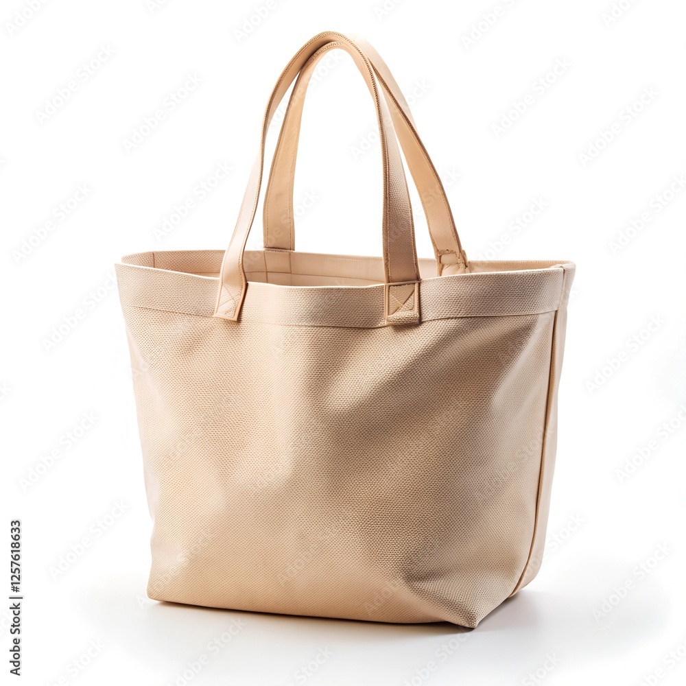 Beige canvas tote bag with handles, on a white background, use for carrying everyday essentials, or for shopping Beige canvas tote bag with handles, on a white background, use for carrying everyday essentials, or for shopping