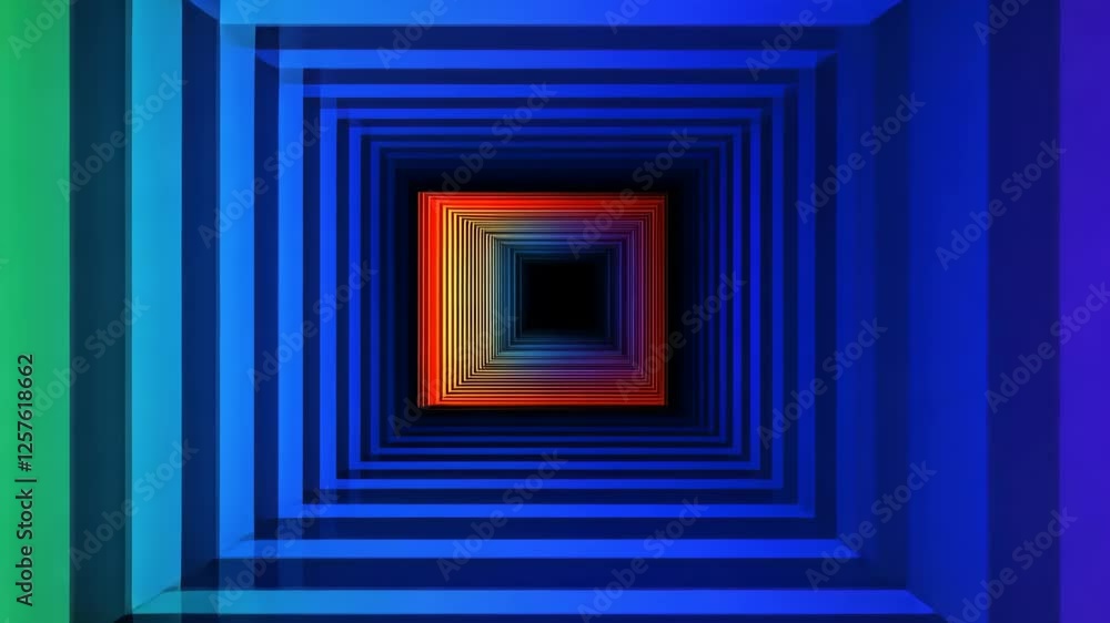 Vibrant geometric tunnel transition with dynamic color shifts and depth illusion Vibrant geometric tunnel transition with dynamic color shifts and depth illusion