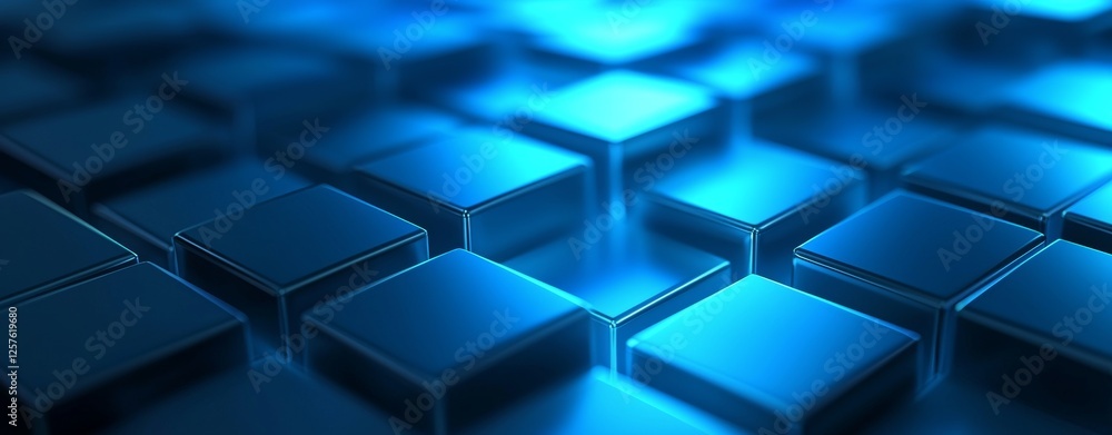 A technology banner featuring a digital network with bright blue lines.